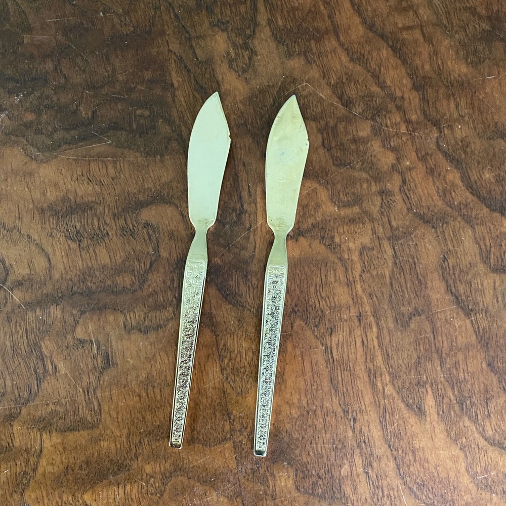 Golden Trocadero Butter Knives set of 2 vintage gold electroplate knife